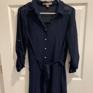 Navy Shift Dress w/ Tie